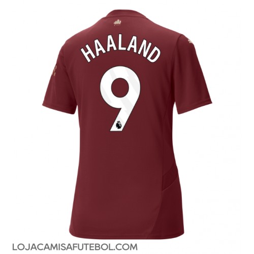 Camisa de Futebol Manchester City Erling Haaland #9 Equipamento Alternativo Mulheres 2024-25 Manga Curta